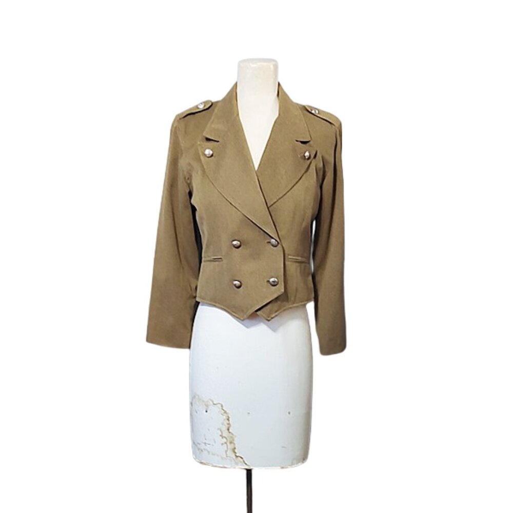 1990s Vintage Designer Olive Military Style Cropped Jacket By Nipon Unworn